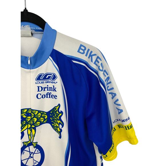 Louis Garneau Cycling Jersey Mens Sz L White Blue Short Sleeve Full Zip Branded - Picture 2 of 6